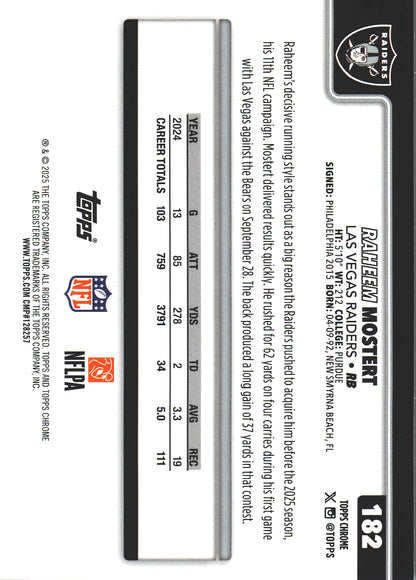 2025 Topps Chrome NFL Raheem Mostert #182 Las Vegas Raiders