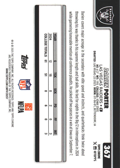 2025 Topps Chrome NFL Darien Porter RC #367 Las Vegas Raiders