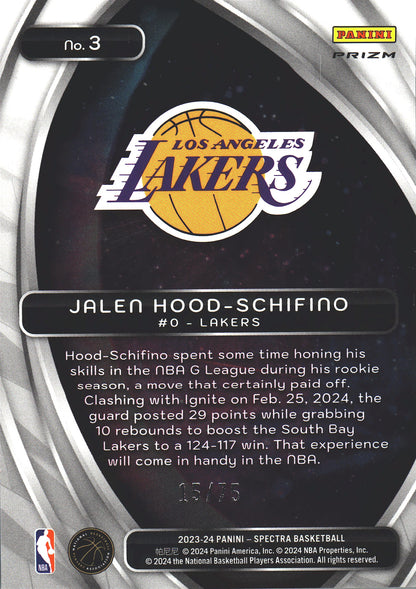 2023 Panini Spectra Titan Green /75 Jalen Hood-Schifino #3 Los Angeles Lakers