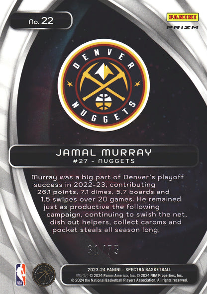 2023 Panini Spectra Titan Green /75 Jamal Murray #22 Denver Nuggets