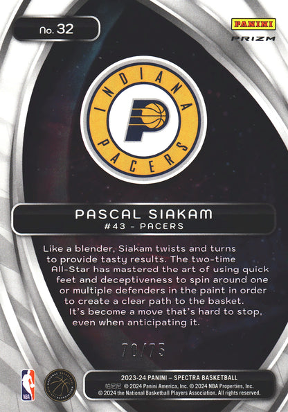 2023 Panini Spectra Titan Green /75 Pascal Siakam #32 Indiana Pacers
