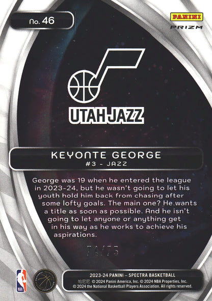 2023 Panini Spectra Titan Green /75 Keyonte George #46 Utah Jazz