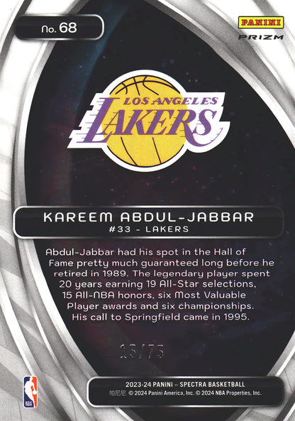 2023 Panini Spectra Titan Green /75 Kareem Abdul-Jabbar #68 Los Angeles Lakers
