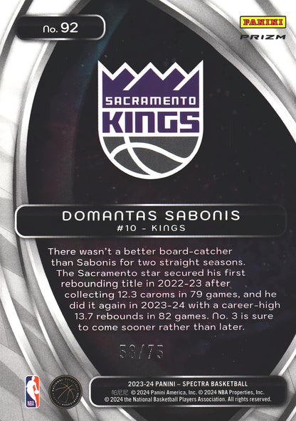 2023 Panini Spectra Titan Green /75 Domantas Sabonis #92 Sacramento Kings