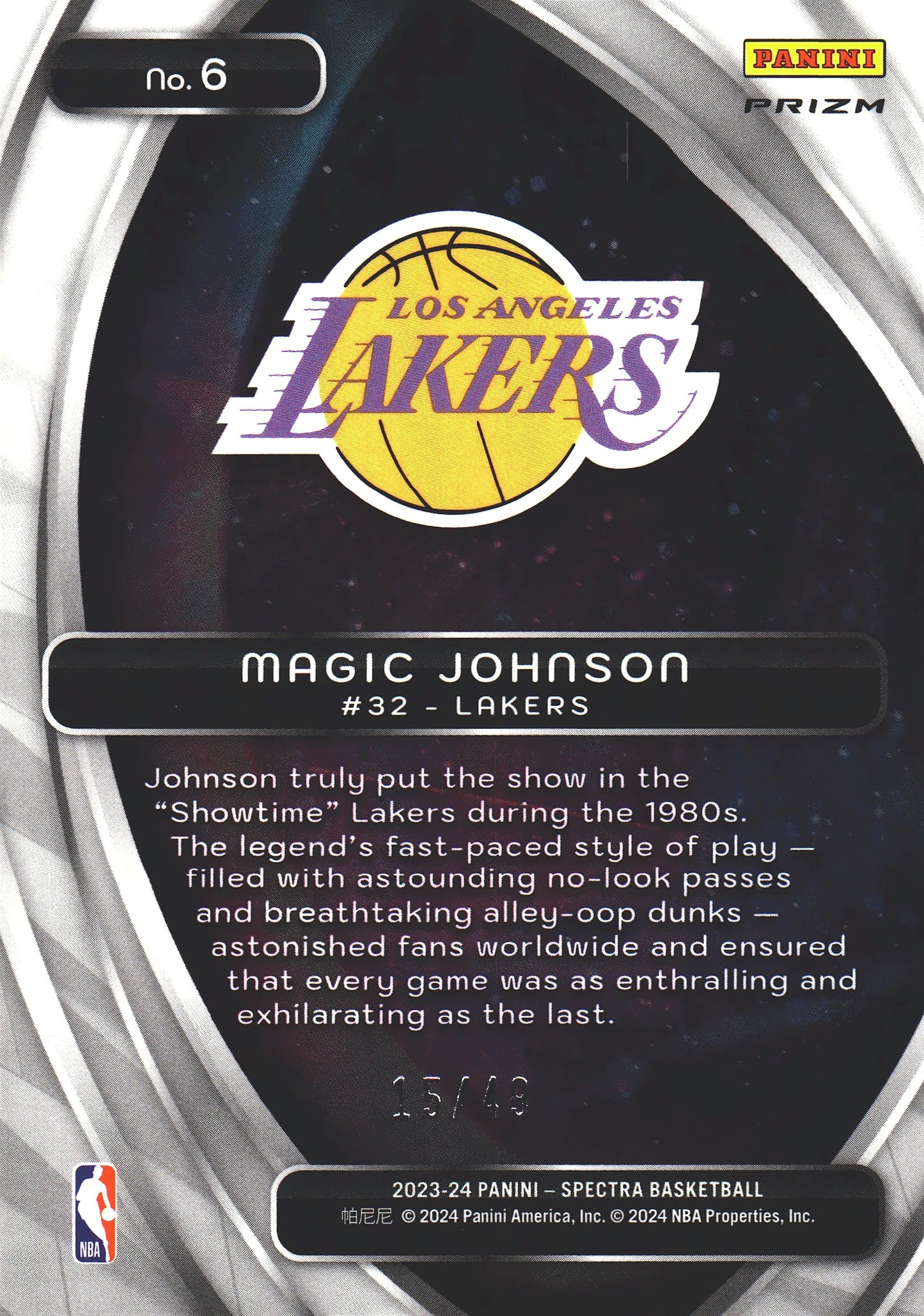 2023 Panini Spectra Titan Red and Yellow /49 Magic Johnson #6 Los Angeles Lakers