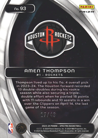 2023 Panini Spectra Titan Red and Yellow /49 Amen Thompson #93 Houston Rockets
