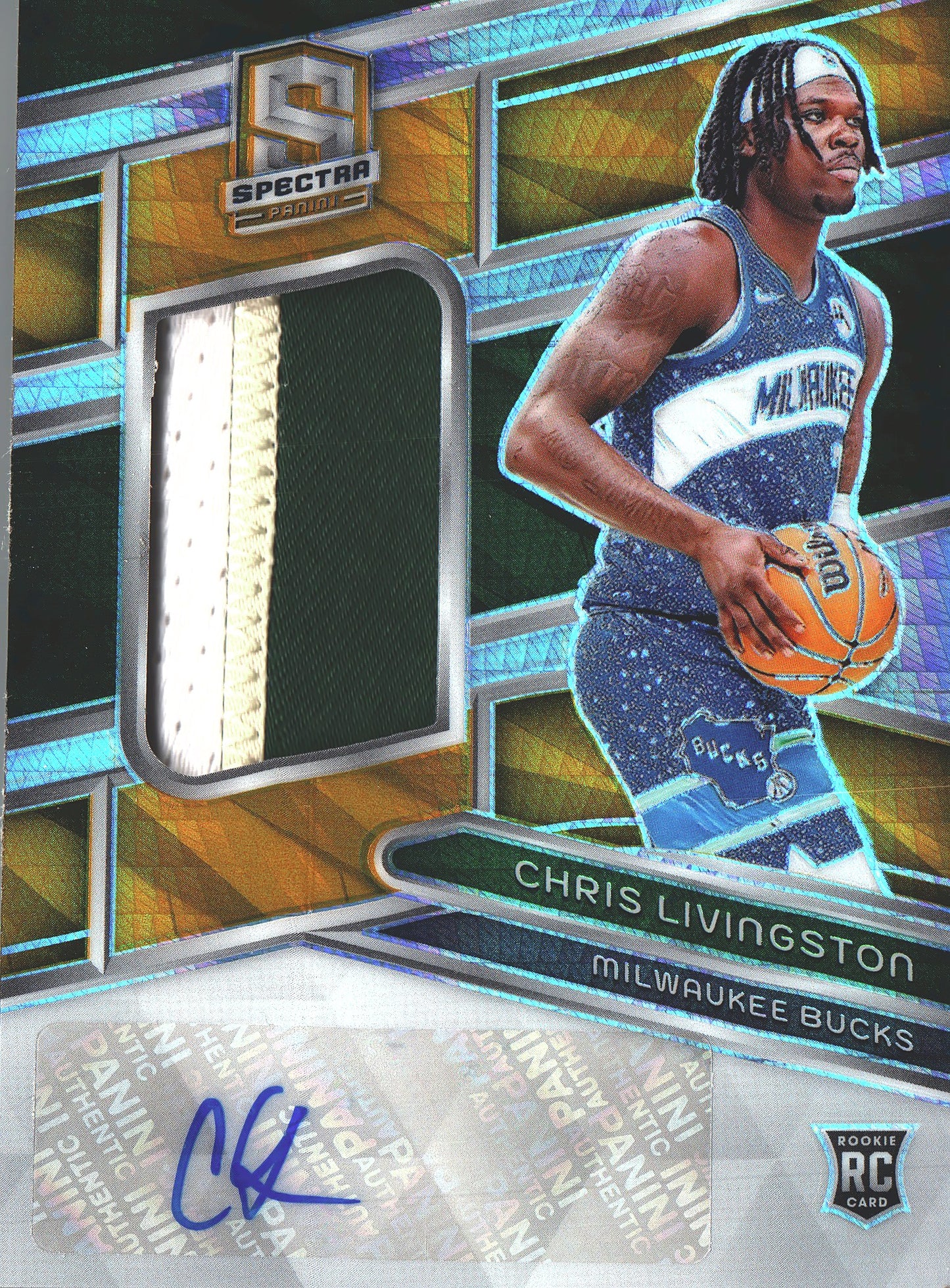 2023 Panini Spectra RC Jersey Auto Gold FOTL /3 Chris Livingston #238 Milwaukee Bucks