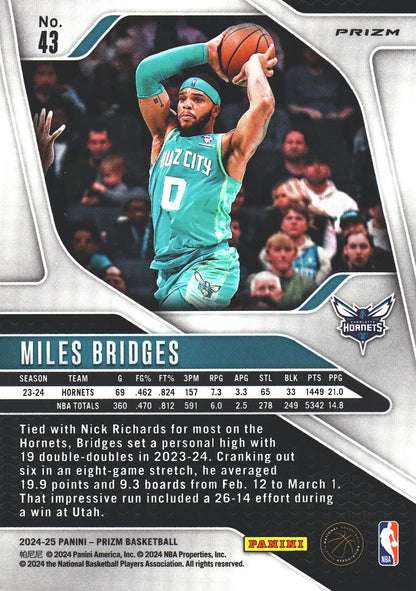 2024 Panini Prizm Silver Miles Bridges #43 Charlotte Hornets