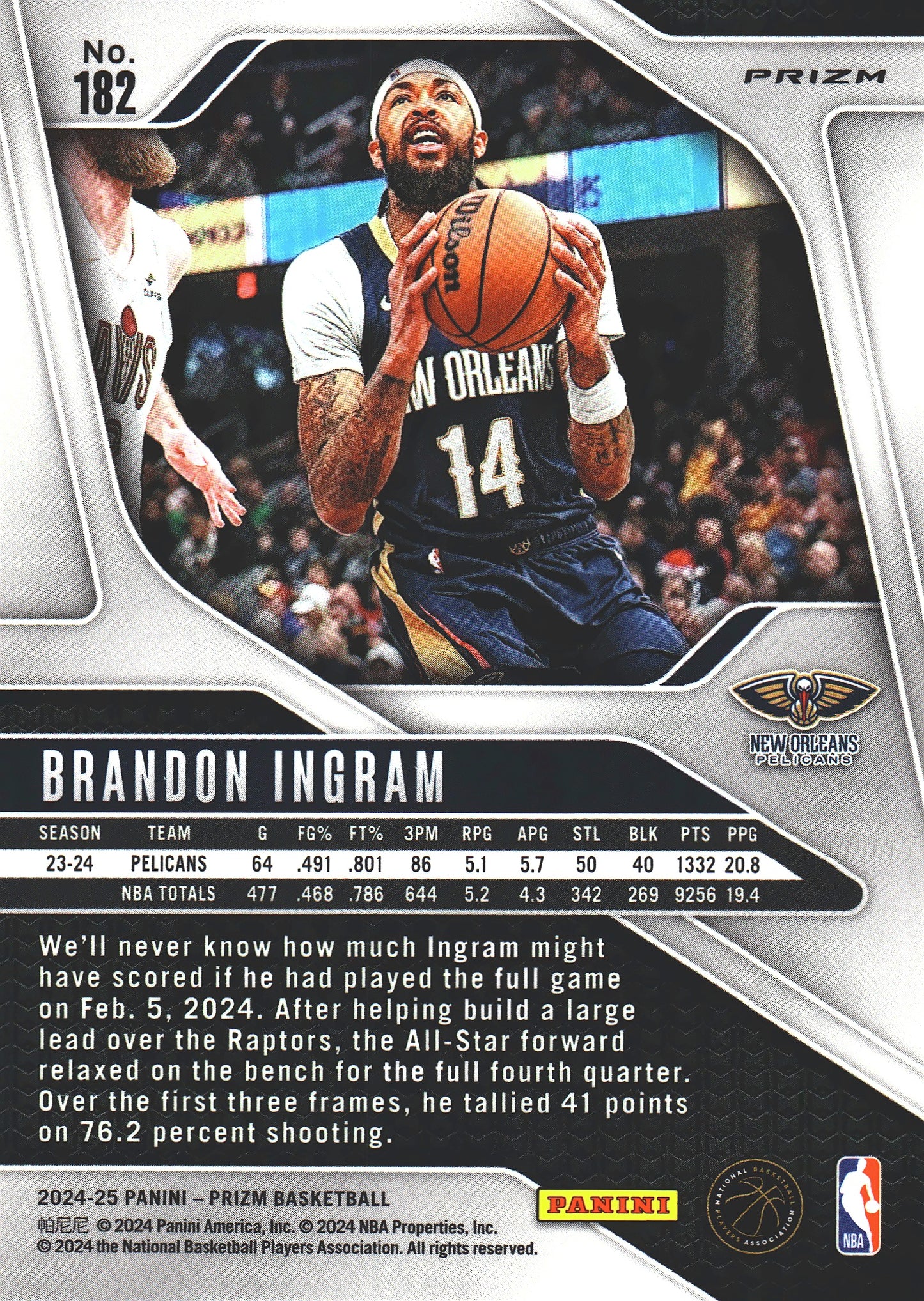 2024 Panini Prizm Ice Brandon Ingram #182 New Orleans Pelicans