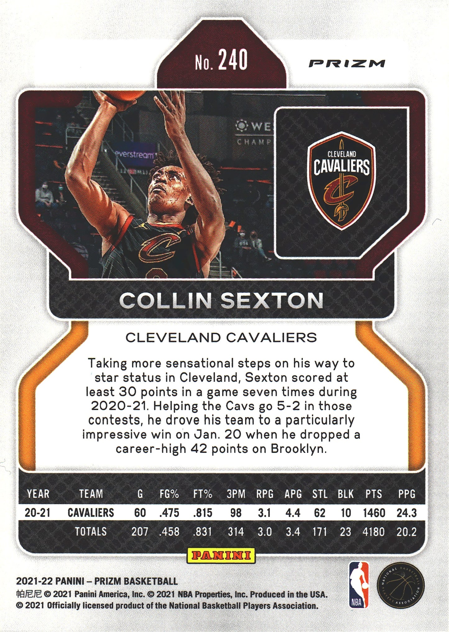 2021 Panini Prizm Green Colin Sexton #240 Cleveland Cavaliers