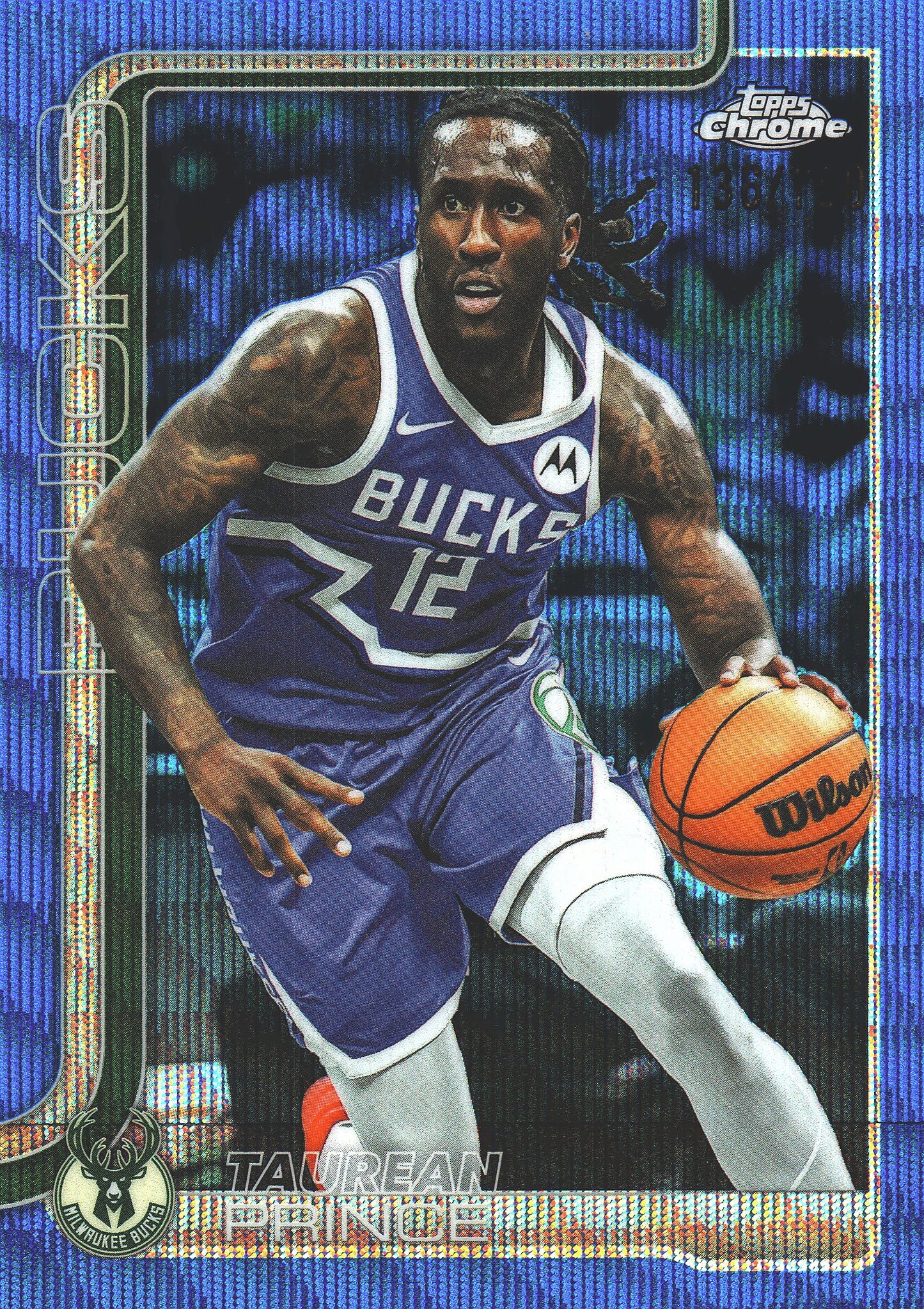 2025 Topps Chrome Blue /150 Taurean Prince #147 Milwaukee Bucks
