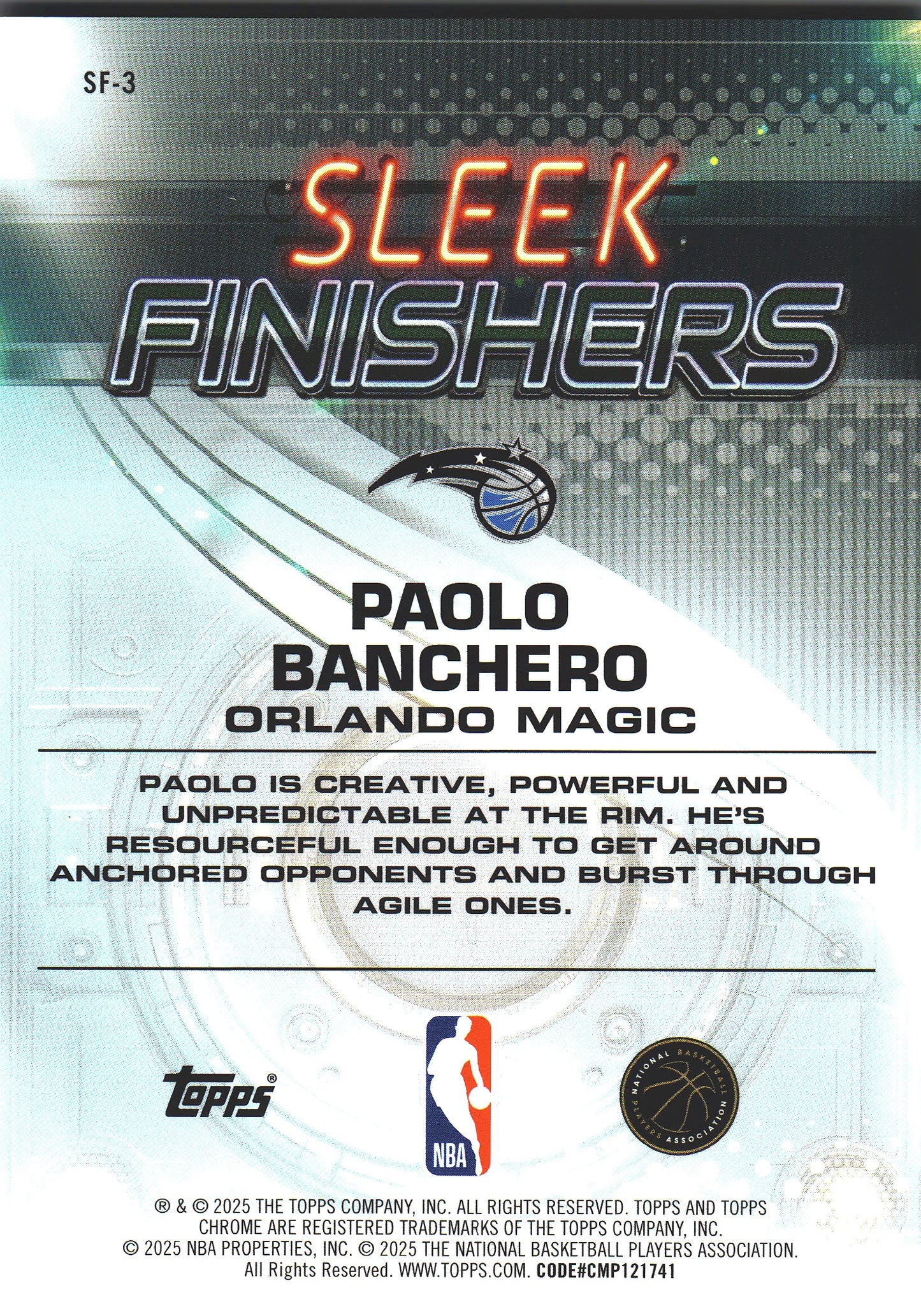 2025 Topps Chrome Purple /75 Sleek Finishers Paolo Banchero #SF-3 Orlando Magic