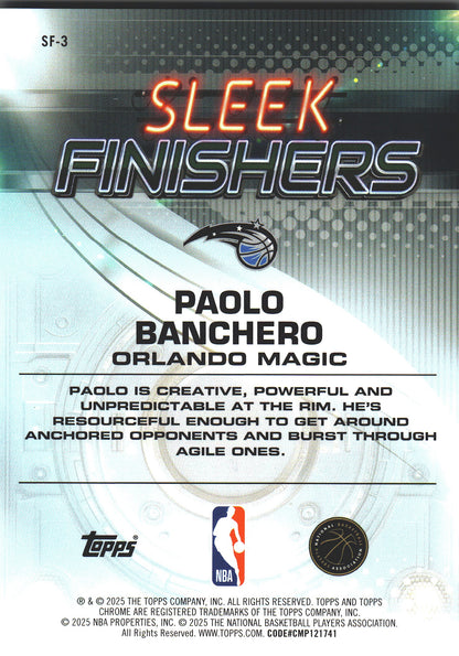 2025 Topps Chrome Purple /75 Sleek Finishers Paolo Banchero #SF-3 Orlando Magic