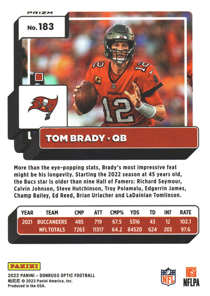 2022 Panini Donruss Optic Holo Silver Tom Brady #183 Tampa Bay Buccaneers