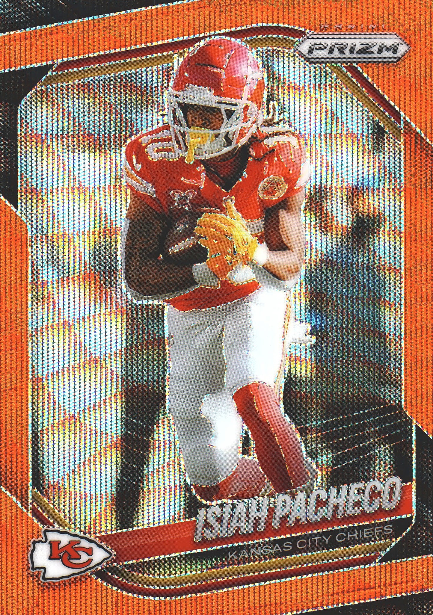 2025 Panini Prizm Orange Wave /65 Isiah Pacheco #126 Kansas City Chiefs