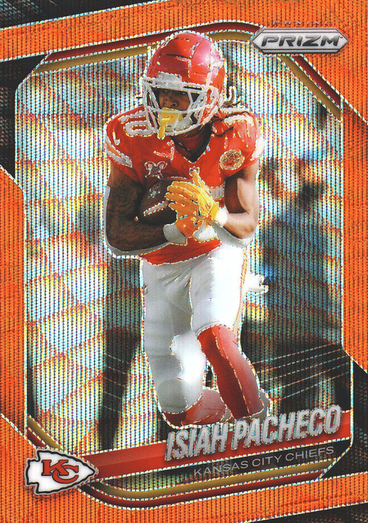 2025 Panini Prizm Orange Wave /65 Isiah Pacheco #126 Kansas City Chiefs