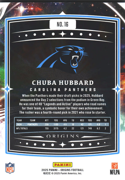 2025 Panini Origins Chuba Hubbard #16 Carolina Panthers
