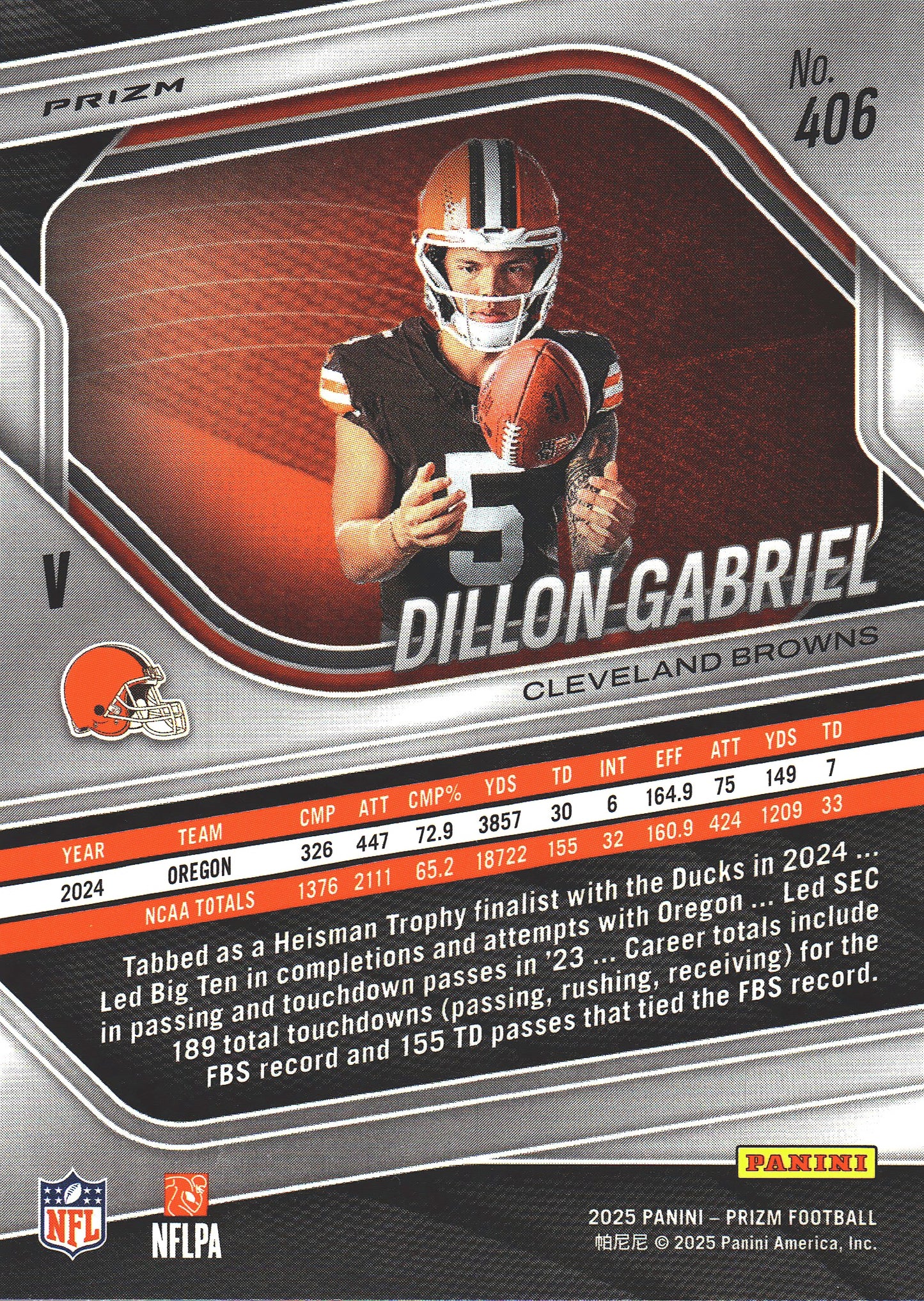2025 Panini Prizm Image Variation Silver SP Dillon Gabriel #406 Cleveland Browns