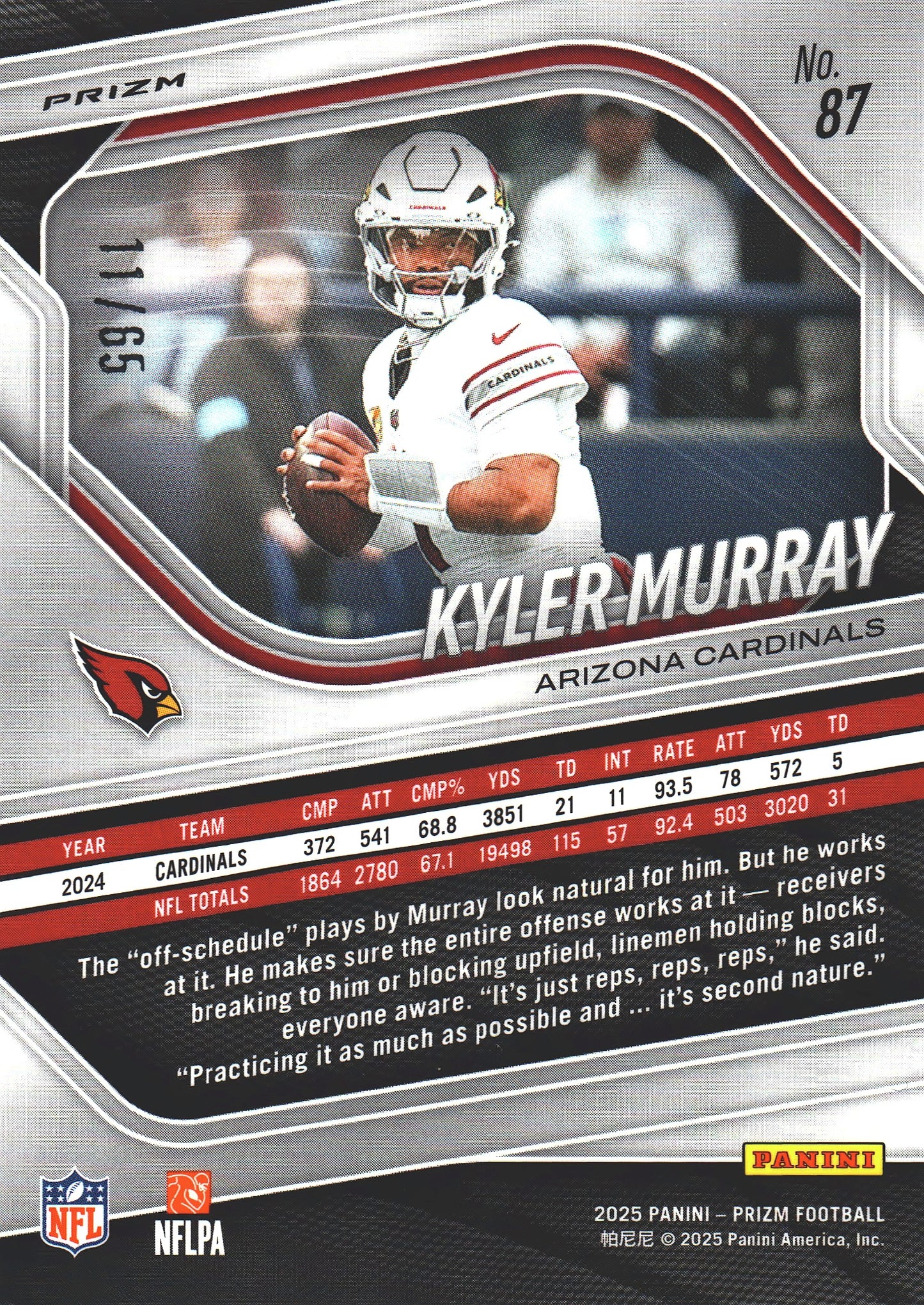 2025 Panini Prizm Orange Wave /65 Kyler Murray #87 Arizona Cardinals