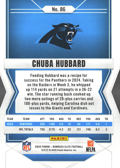 2025 Panini Donruss Elite Chuba Hubbard #86 Carolina Panthers