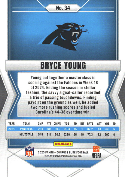2025 Panini Donruss Elite Orange /199 Bryce Young #34 Carolina Panthers