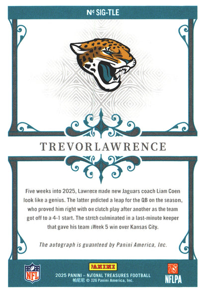 2025 Panini National Treasures Autograph /99 Trevor Lawrence #SIG-TLE Jacksonville Jaguars