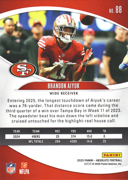 2025 Panini Absolute Orange /825 Brandon Aiyuk #88 San Francisco 49ers