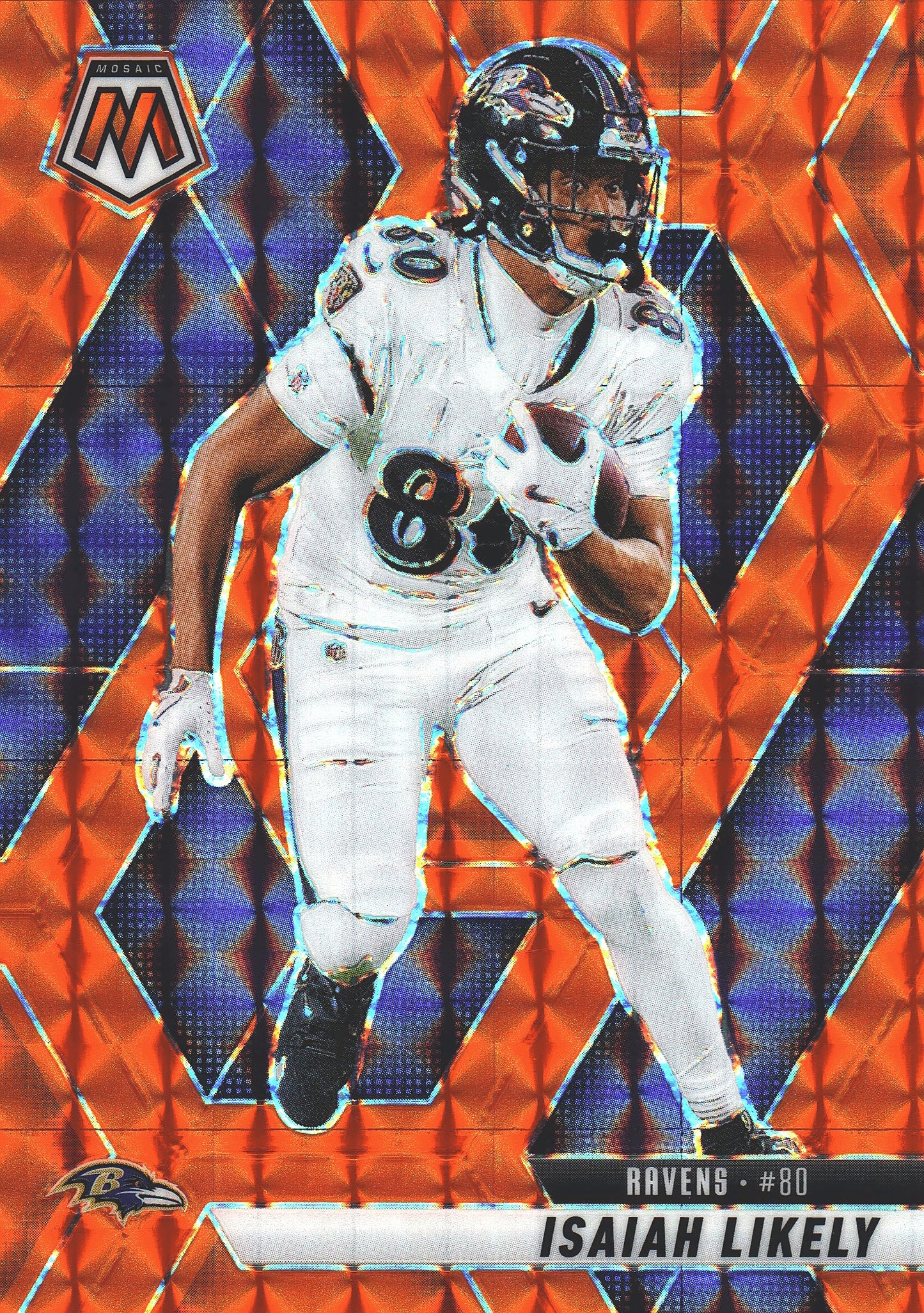 2025 Panini Mosaic Orange /199 Isaiah Likely #177 Baltimore Ravens
