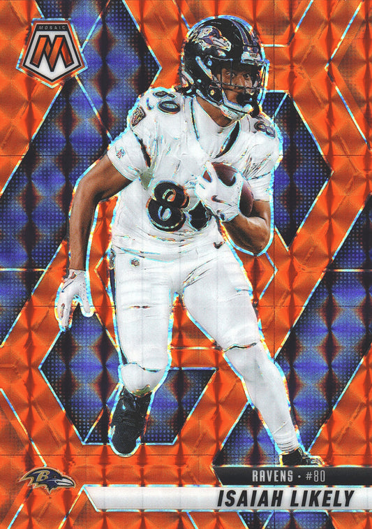 2025 Panini Mosaic Orange /199 Isaiah Likely #177 Baltimore Ravens