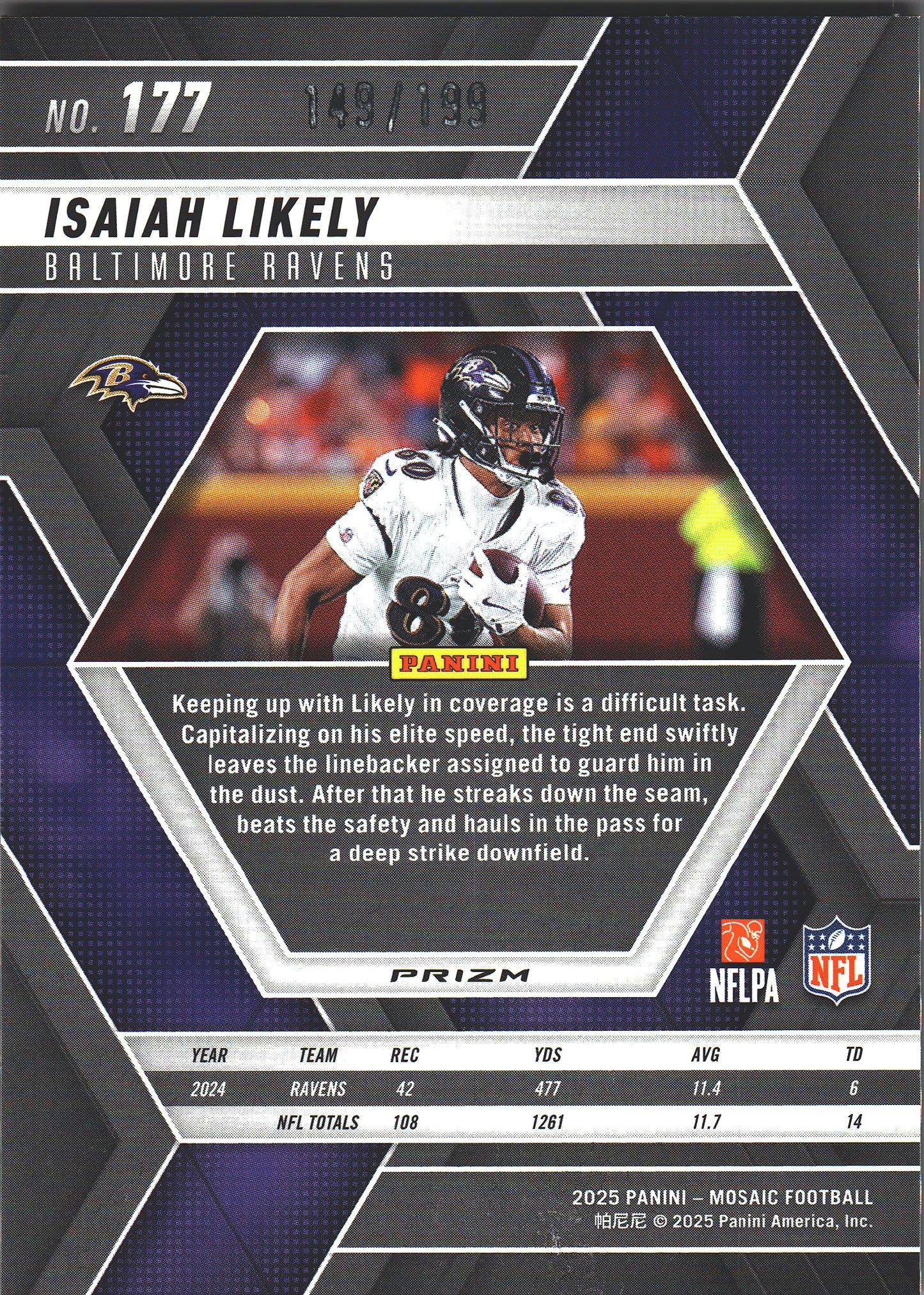 2025 Panini Mosaic Orange /199 Isaiah Likely #177 Baltimore Ravens