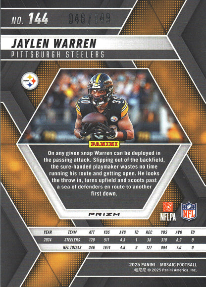 2025 Panini Mosaic Logo /149 Jaylen Warren #144 Pittsburgh Steelers