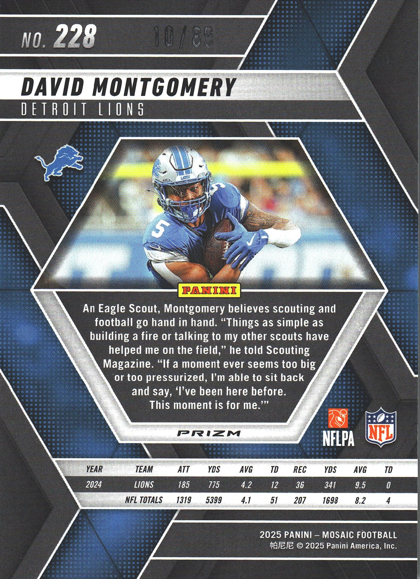 2025 Panini Mosaic Red Yellow /89 David Montgomery #228 Detroit Lions