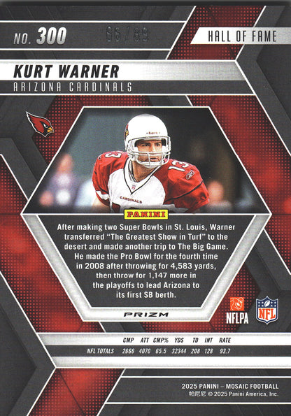 2025 Panini Mosaic Red Yellow /89 Kurt Warner #300 Arizona Cardinals