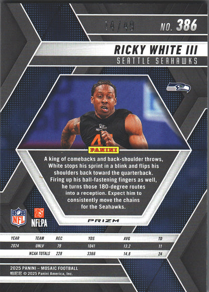 2025 Panini Mosaic Purple /49 Ricky White RC #49 Seattle Seahawks