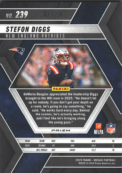 2025 Panini Mosaic Pink /20 Stefon Diggs #239 New England Patriots