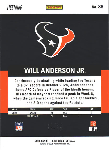 2025 Panini Revolution Lightning /60 Will Anderson Jr. #36 Houston Texans