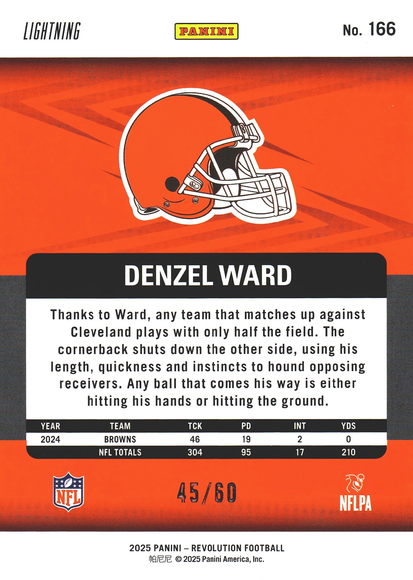 2025 Panini Revolution Lightning /60 Denzel Ward #166 Cleveland Browns