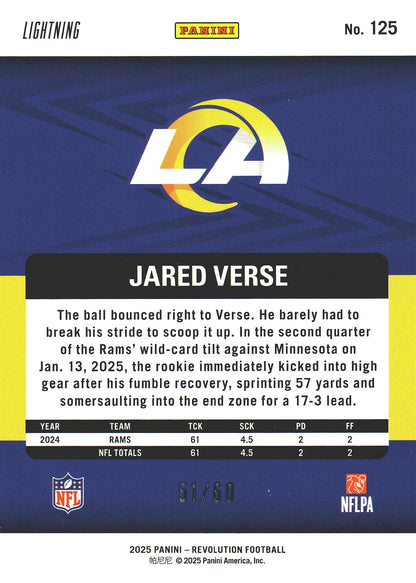 2025 Panini Revolution Lightning /60 Jared Verse #125 Los Angeles Rams