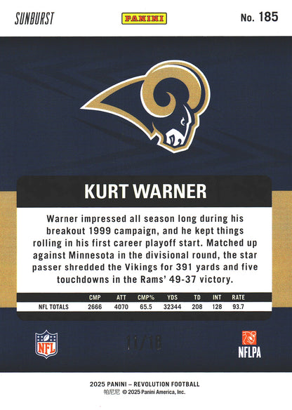 2025 Panini Revolution Sunburst /18 Kurt Warner #185 Los Angeles Rams