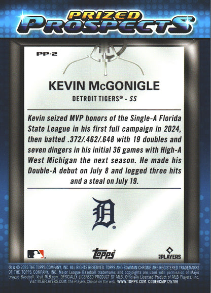 2025 Topps Bowman Chrome Prized Prospects Gold /50 #PP-2 Detroit Tigers