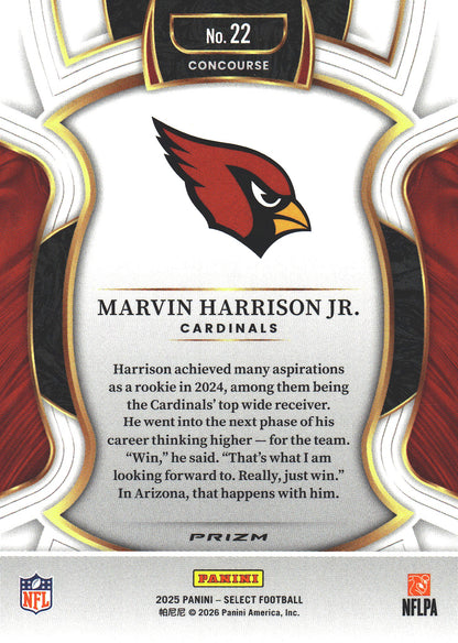 2025 Panini Select Blue White Red Marvin Harrison JR #22 Arizona Cardinals