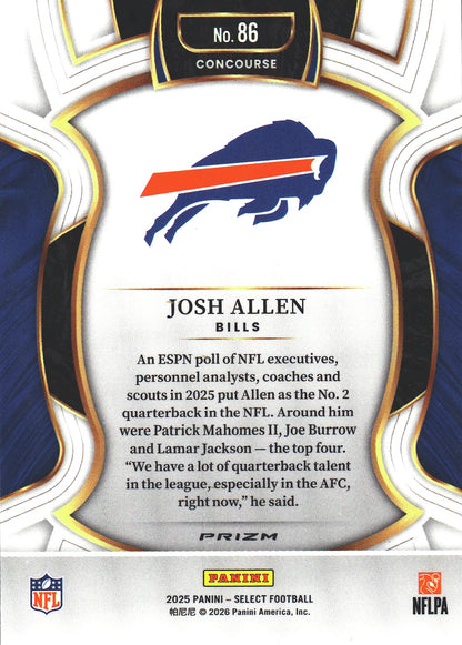 2025 Panini Select Blue White Red Josh Allen #86 Buffalo Bills