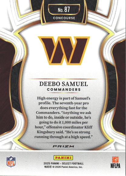 2025 Panini Select Blue White Red Deebo Samuel #87 Washington Commanders