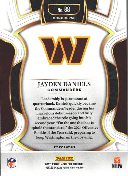 2025 Panini Select Blue White Red Jayden Daniels #88 Washington Commanders