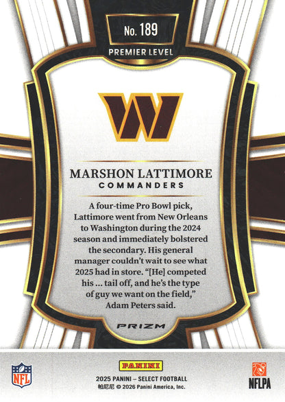 2025 Panini Select Blue White Red Marshon Lattimore #189 Washington Commanders