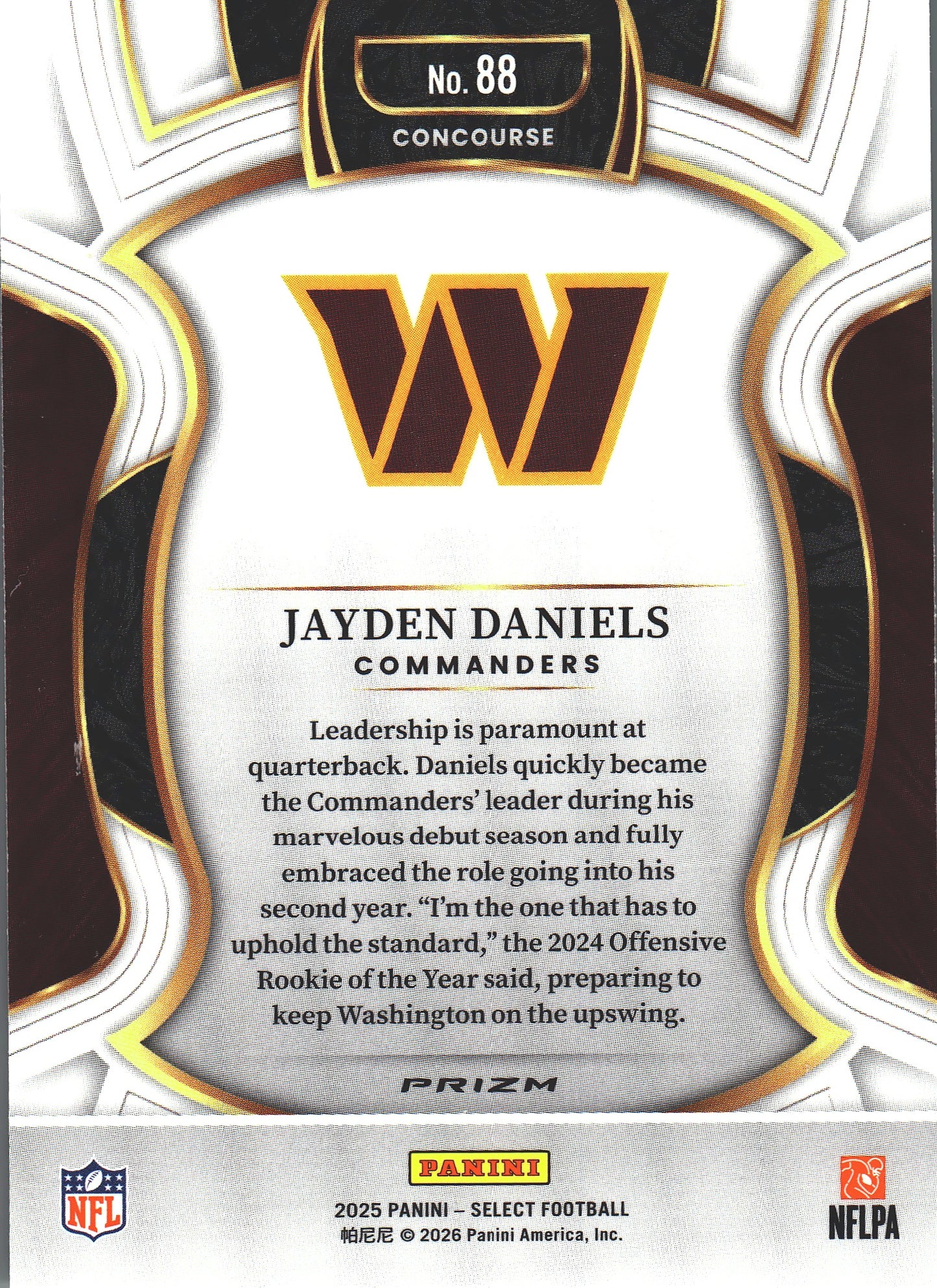 2025 Panini Select Silver Jayden Daniels #88 Washington Commanders