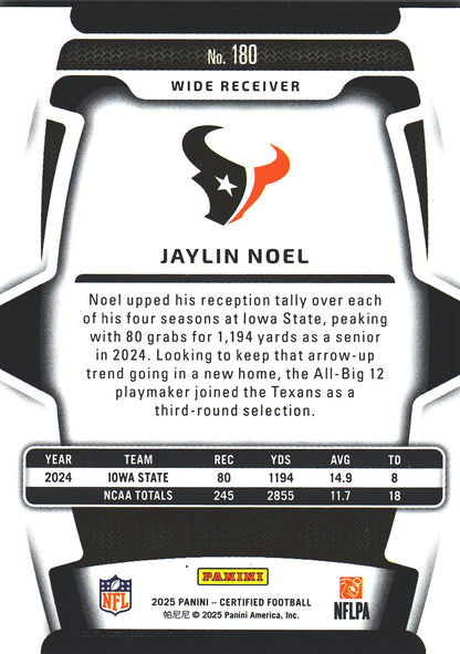 2025 Panini Certified Jaylin Noel RC /299 #180 Houston Texans