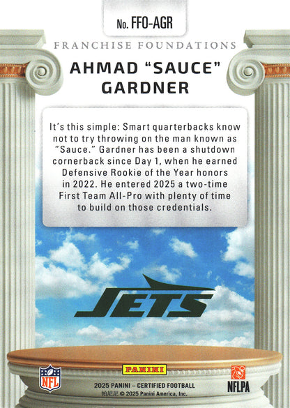 2025 Panini Certified Franchise Foundations /299 Ahmad "Sauce" Gardner #FFO-AGR Jets