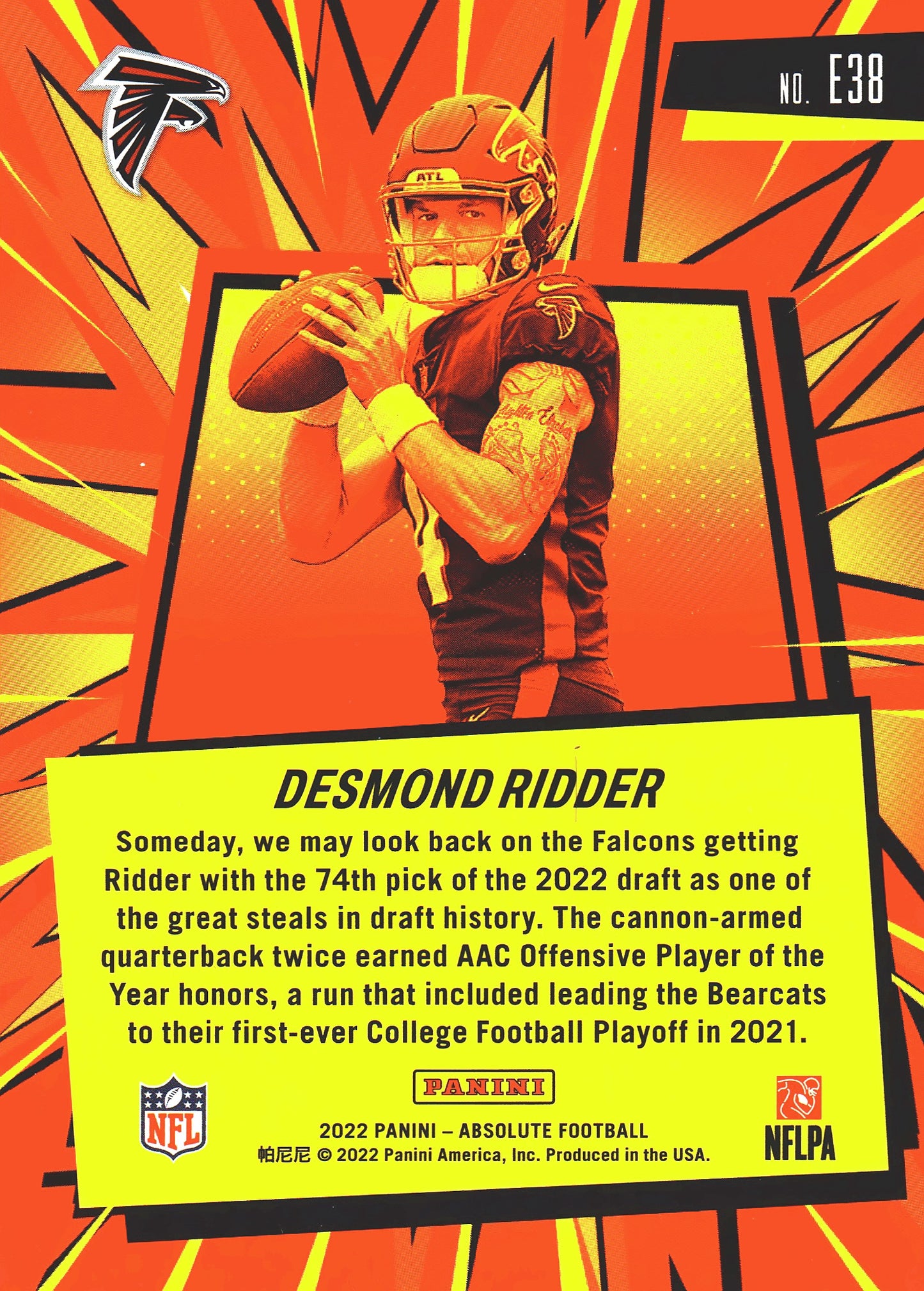 2022 Panini Absolute Explosive RC Desmond Ridder #E38 Atlanta Falcons