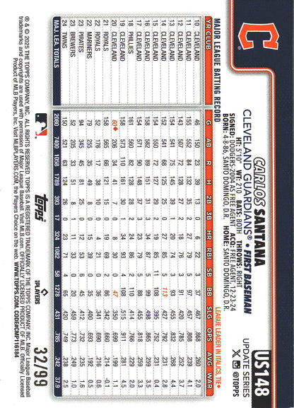 2025 Topps Update Green /99 Carlos Santana #US148 Cleveland Guardians